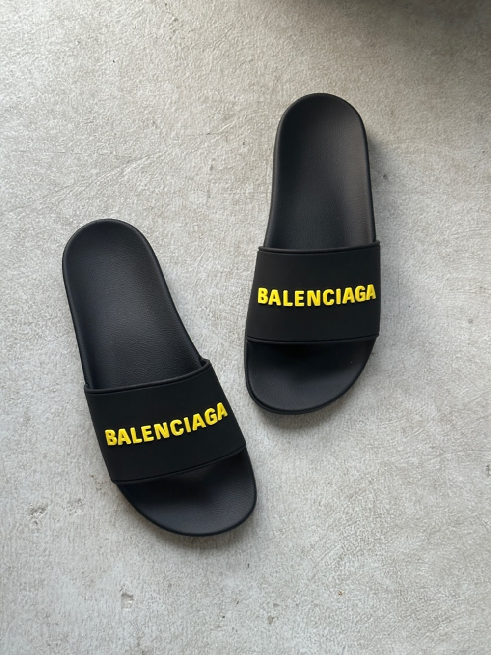 Balenciaga Black Slides with Yellow Logo - Picture 3 of 5
